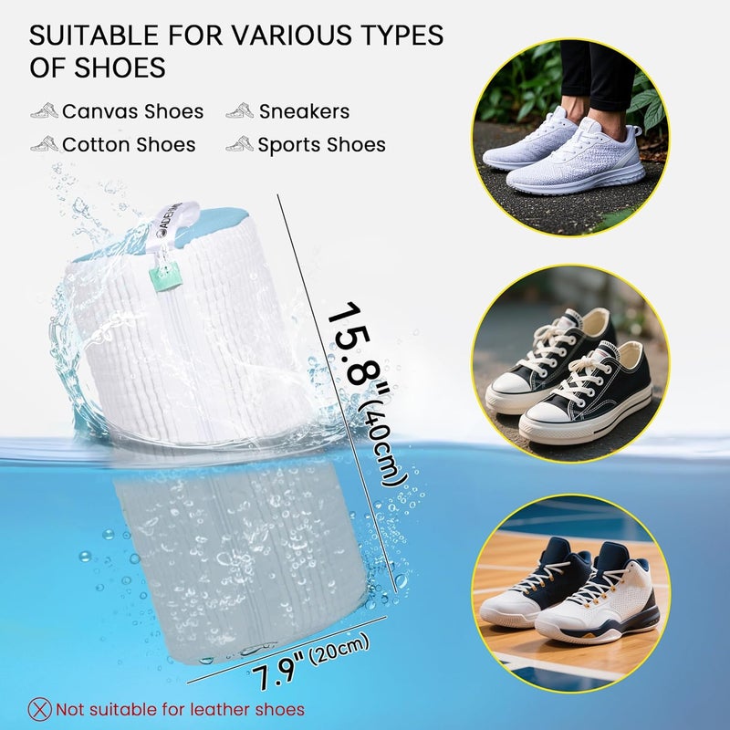 ADEHMDA 2Pcs Shoe Washing Machine Bag, Sneaker Laundry Bag for Washing Machine, Extra Long and Thick Microfibre Fluff, Reusable for Washer and Dryer (2pcs, White-blue) - Image 3